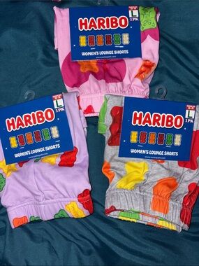 HARIBO Women's Lounge Shorts - Pink, Purple & Gray w/  Gummy Print- Size L